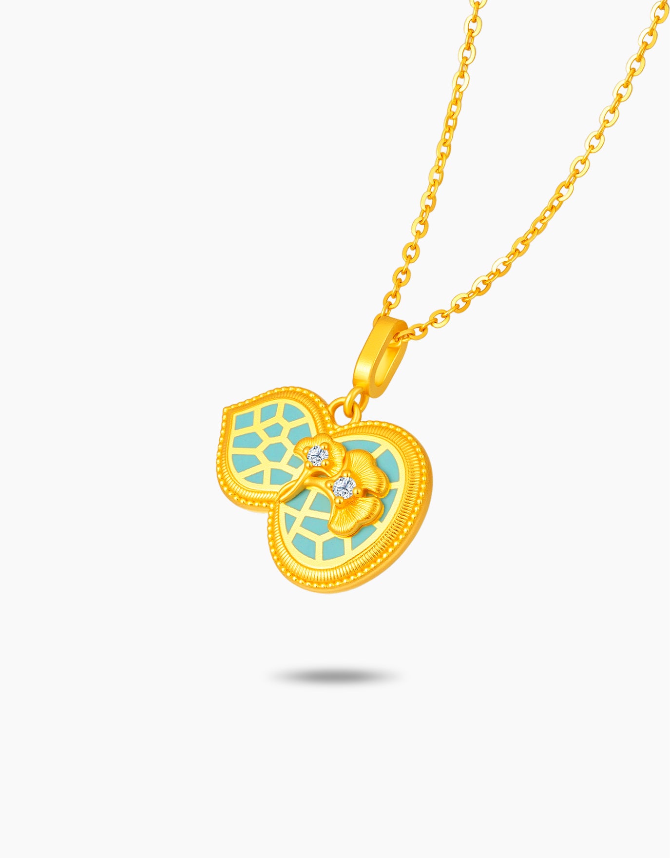 LVC 9IN Hulu Ginkgo Guardian 999 Gold Diamond Necklace