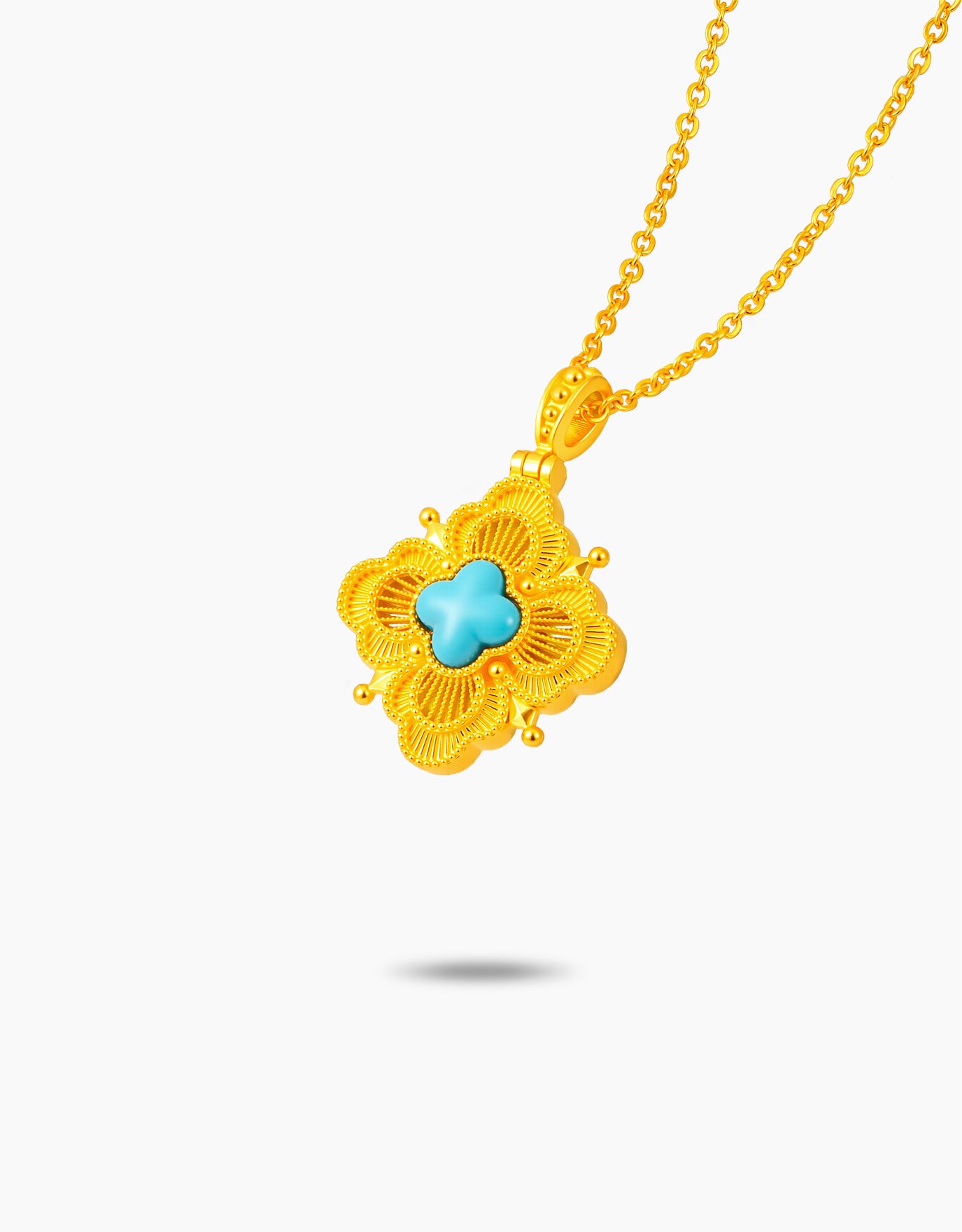 LVC 9IN Celestial Turquoise Clover 999 Gold Necklace