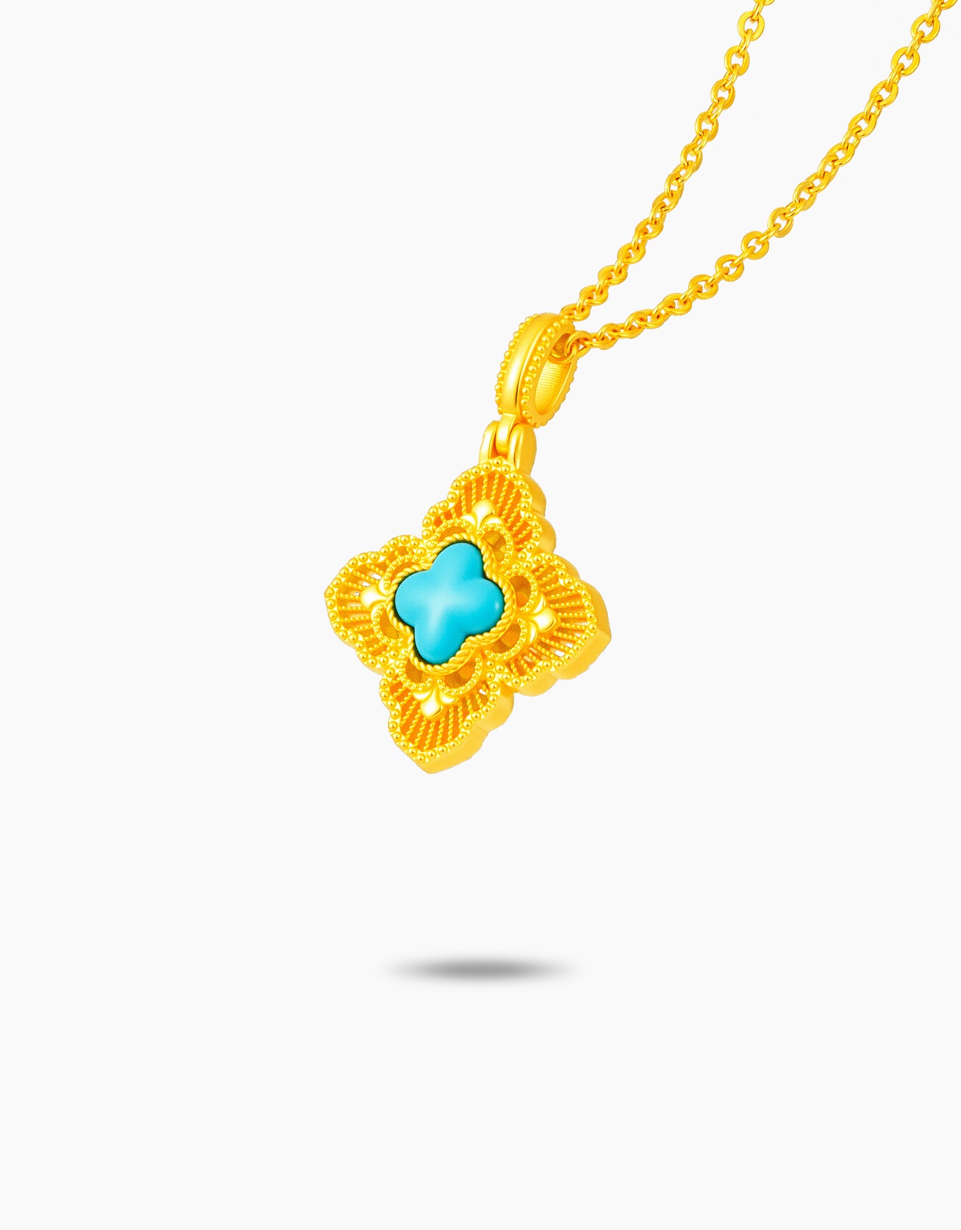 LVC 9IN Dynasty Turquoise Clover 999 Gold Necklace