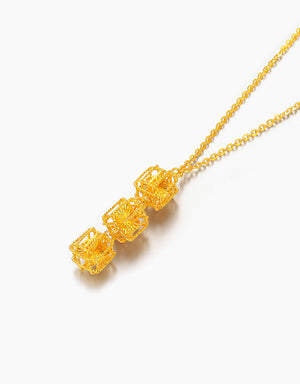 LVC 9IN Prism Weave Cage 999 Gold Necklace