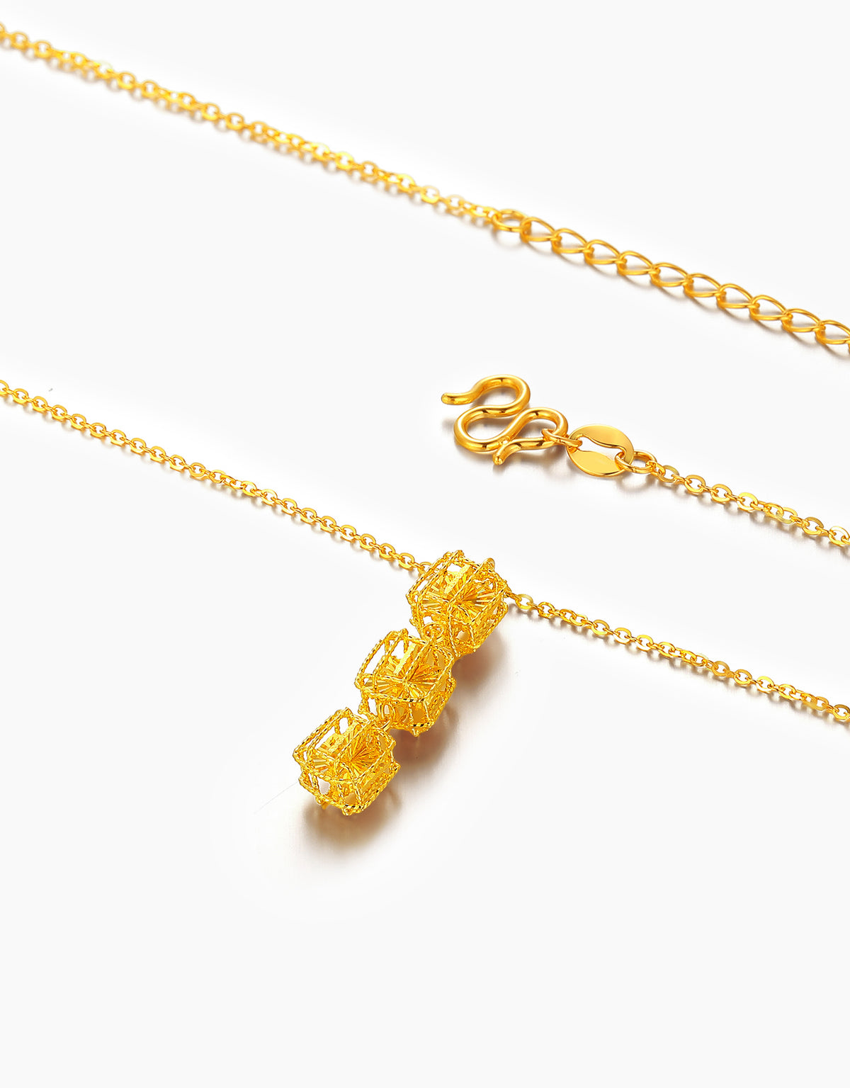 LVC 9IN Prism Weave Cage 999 Gold Necklace