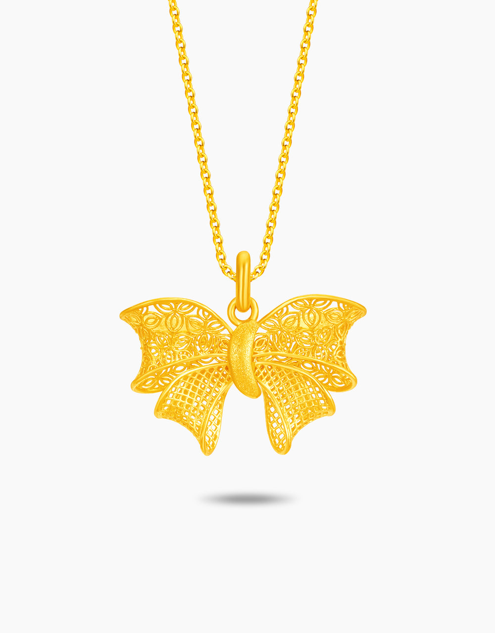 【EVERYBIRTHDAY】Gold Ribbon Pendant ネックレース LVC 9IN Lacy Floral Bow 999 Gold Pendant – Love & Co.