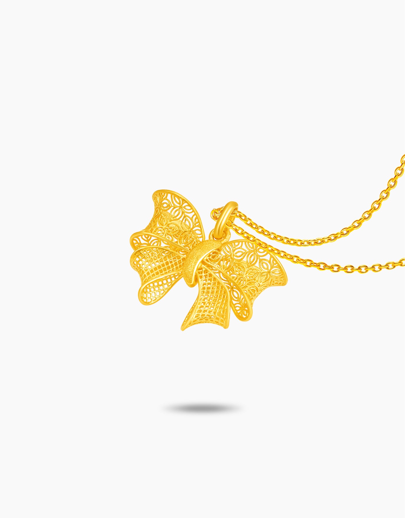 LVC 9IN Lacy Floral Bow 999 Gold Pendant