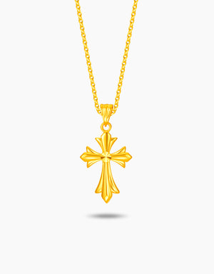 LVC 9IN Lined Cross 999 Gold Pendant