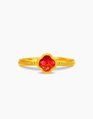 LVC 9IN Carmine Ember Clover 999 Gold Ring