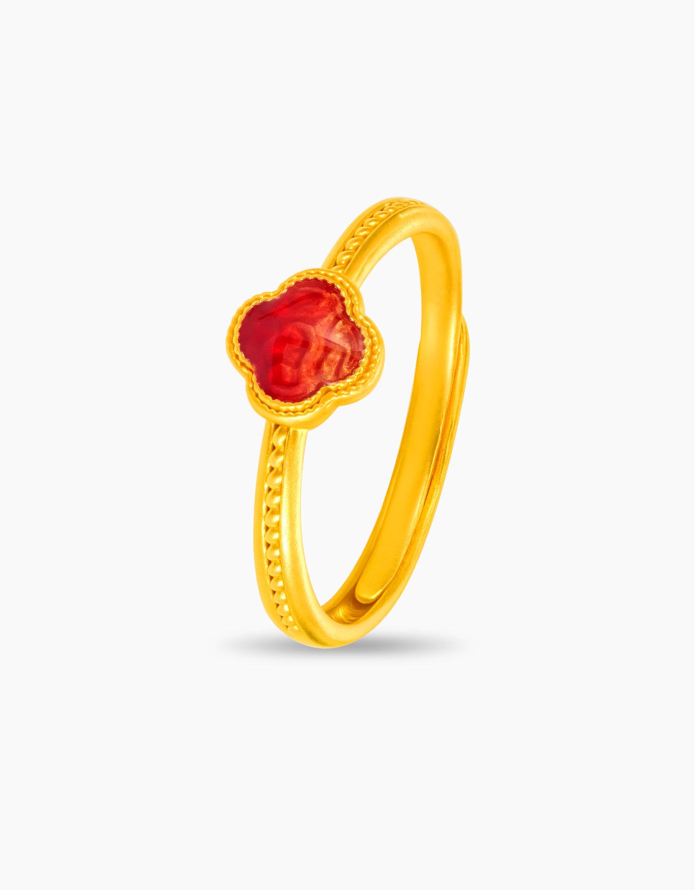 LVC 9IN Carmine Ember Clover 999 Gold Ring